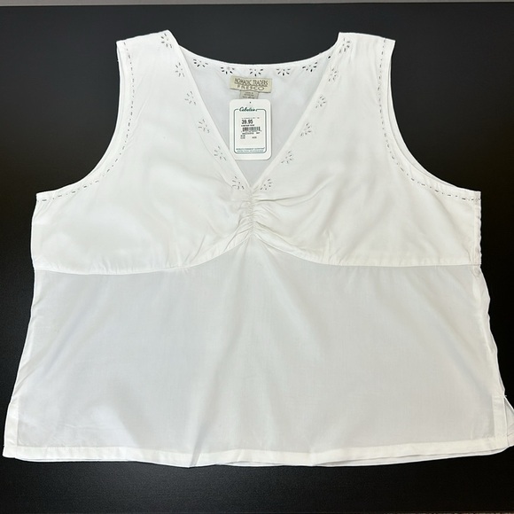 Vtg Nomadic Traders Fresco White Sweetheart Cami Shell Top XL Eyelet embroidered - Picture 12 of 12